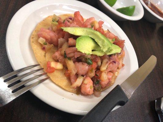 Shrimp ceviche tostada, super good!