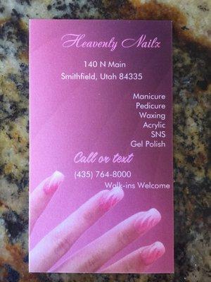 Business card of services offered.