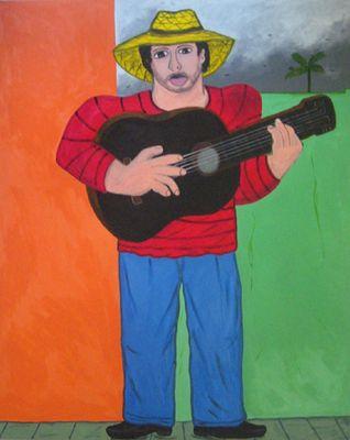 Man with black guitar 54x44 acrylic canvas on stretch  Francisco Vidal @