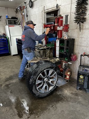 Nick getting to work on my tires!