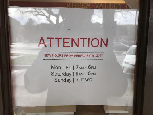 New business hours. Please advise!!