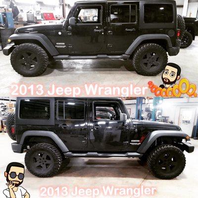 Before and after 3 inch lift kit install on Jeep Wrangler