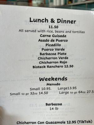 The menu