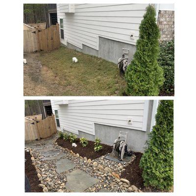 B&A - Design and install: drainage walkway and plant bed.