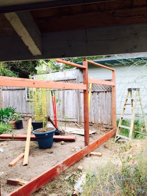 The fence frame under construction.