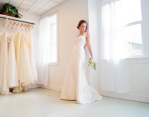 The Warren gown with alencon lace cap sleeve and sweetheart neckline