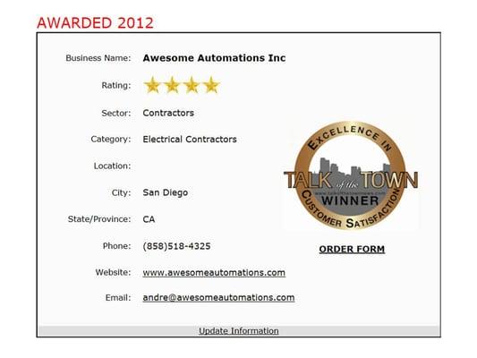 2012 Customer Satisfaction Award