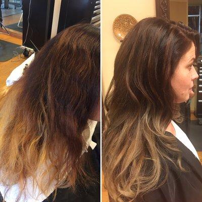 Before and after, ombré