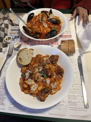 Gnocchi with sausage and Frutte di mare .