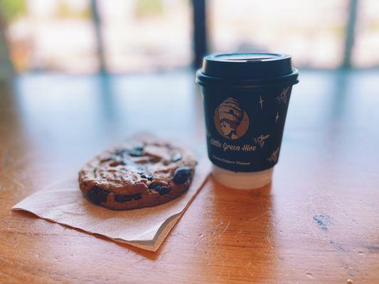 Americano and chocolate chip cookie