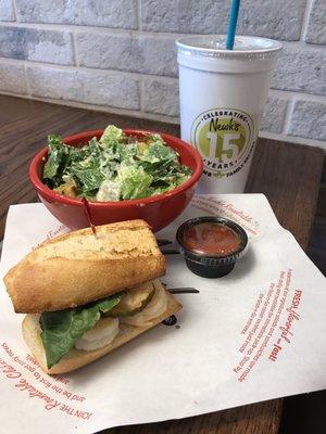 Shrimp poboy and Caesar salad. Both half items