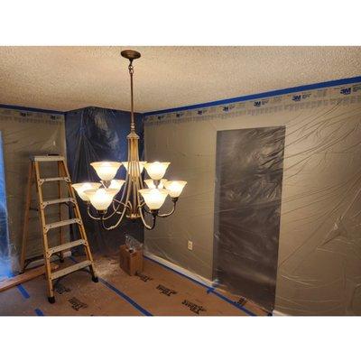 Prep and progress- popcorn ceiling removal / sheetrock repair / repaint