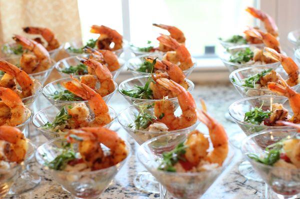 Shrimp appetizers in martini glasses