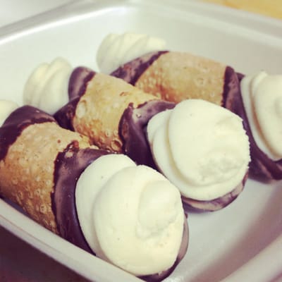 Chocolate-dipped cannolis.