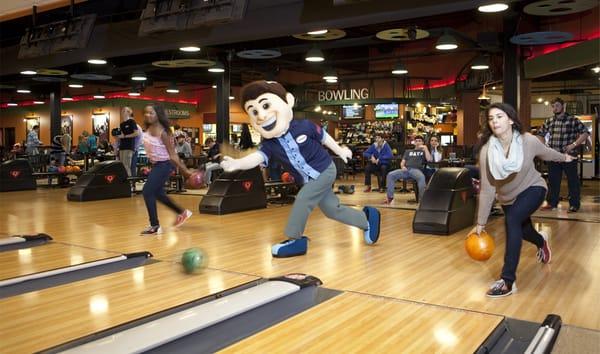 Striker and Friends enjoying a game of bowling.