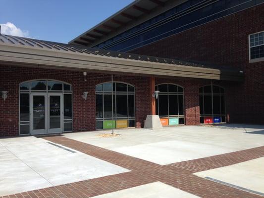 Main entrance to Visitor Center as viewed from Moss Street Plaza