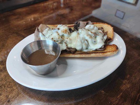 Come try our French dip with melted provolone cheese