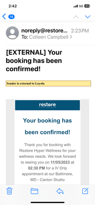 Confirmed reservation email