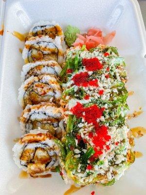 Shrimp Tempura roll (left), The Green Mile (right)