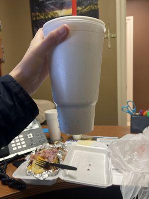 Leaky styrofoam cup.