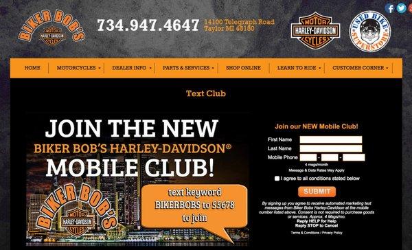 Harley-Davidson's website, including SMS marketing, done by 7 Media Group.