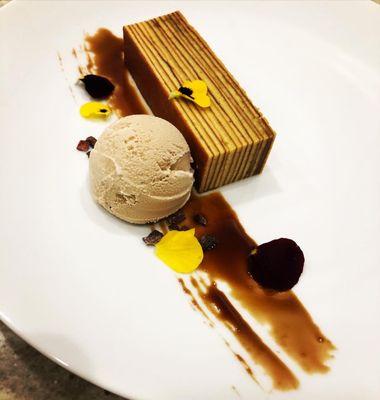 "Thousand Layer" Cake, coffee ice cream, espresso syrup