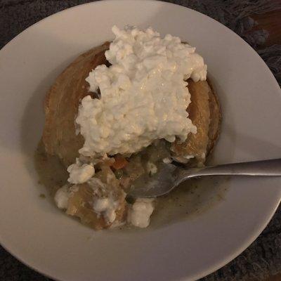 Best chicken pot pie ever. Added some cottage cheese. Yum