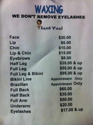 Waxing prices