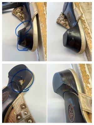 damaged heel block repair with resin