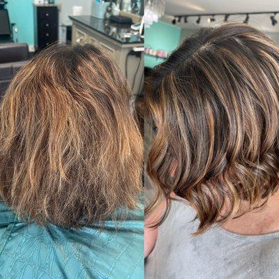 A much needed refresh here. We did balayage with some low lighting and a nice customized gloss. Changed the cut and viola!