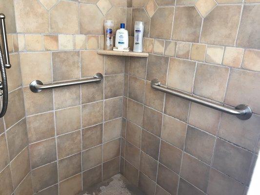 Shower handrails 4, 5, and 6 installed