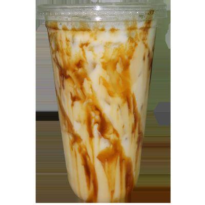 Tiger milk iced drink with tiger stripes.