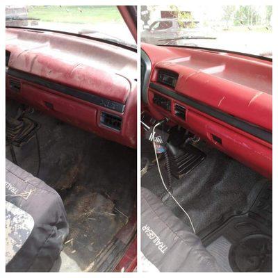 Before and after collage of a heavily used farm truck we managed to bring back to life!