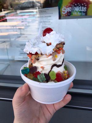 Peanut Butter Cup Sundae (I got pieces) and gummy bears.