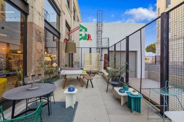 The outdoor are that is part of the A+R showroom at ROW dtla.