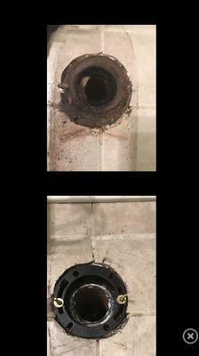 Replacement of old broken cast iron flange with new cast iron flange.