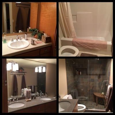 Before and after photos of master bath.