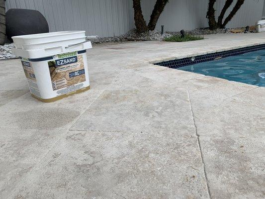 Polymeric sand on patio.