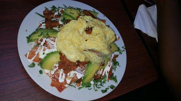 Chorizo chilaquiles with scrambled eggs