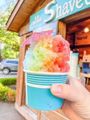 Rainbow shaved ice- watermelon, banana and cotton candy