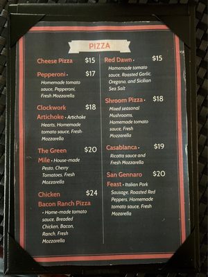 Pizza menu