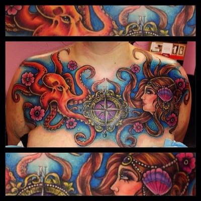 This chest piece was completed in 2 8 hour session by Eryka Jensen.