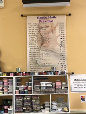 Price list as of June 2018 - gel manicure is $25 and $5 to take it off! Such a deal.