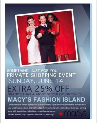 Macy's By Appointment will be participating in this years private shopping event. We will focus on Spring/Summer trends !!