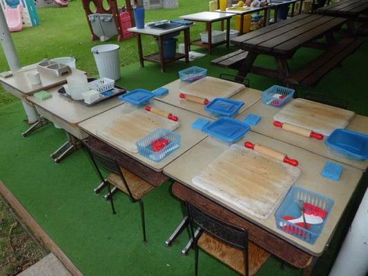 Playdough tables on outdoor lanai