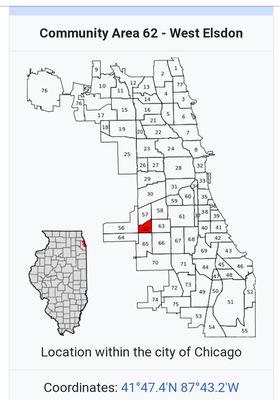 Red area is West Elsdon Neighborhood on map of Chicago https://en.wikipedia.org/wiki/West_Elsdon,_Chicago