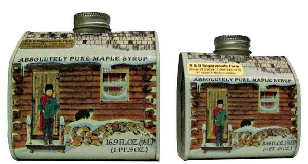 Vermont maple syrup in decorative lithographed metal containers