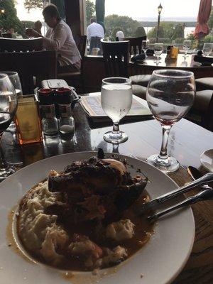 Pork Shank Ossobucco and some very good red blend wine and a spectacular view of the St Lawrence.