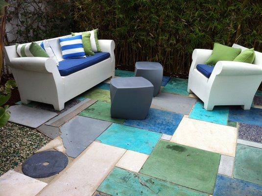 Outdoor seating with old concrete made new and modern