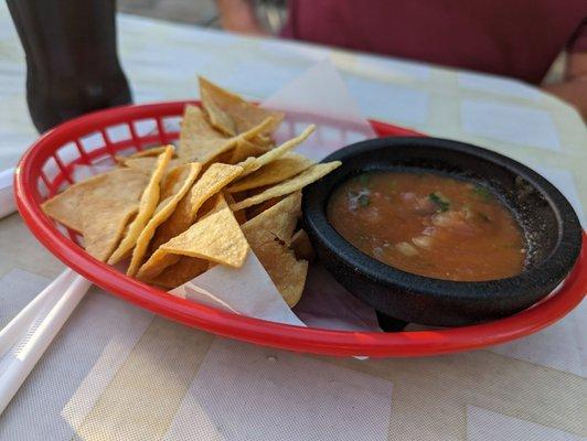 Complimentary chips and medium spicy salsa!